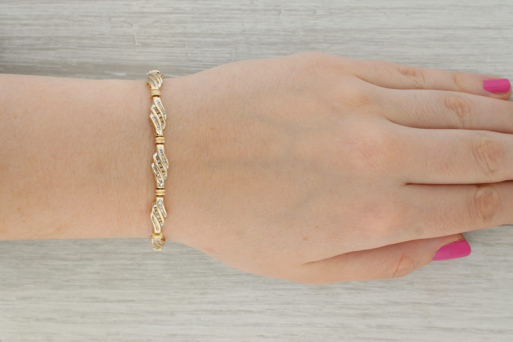 Tan 0.50ctw Diamond Scalloped Bracelet 10k Yellow Gold 7" 6.5mm