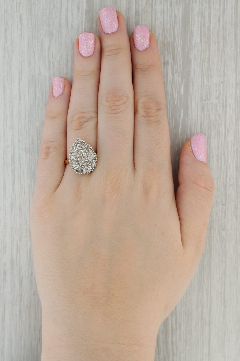 Dark Gray 1.02ctw Teardrop Diamond Ring 10k Gold Size 8.75 Cluster Cocktail
