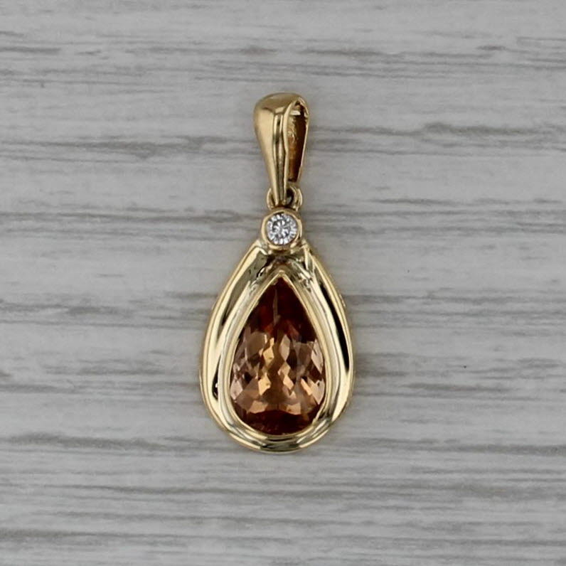 2.85ct Pear Yellow Topaz Diamond Teardrop Pendant 18k Yellow Gold
