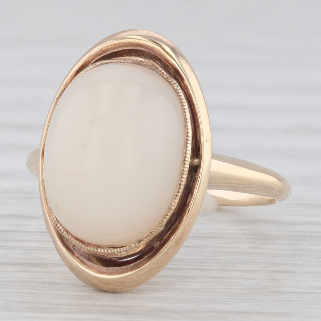 Light Gray Oval Cabochon Moonstone Solitaire Ring 10k Yellow Gold Size 6.25