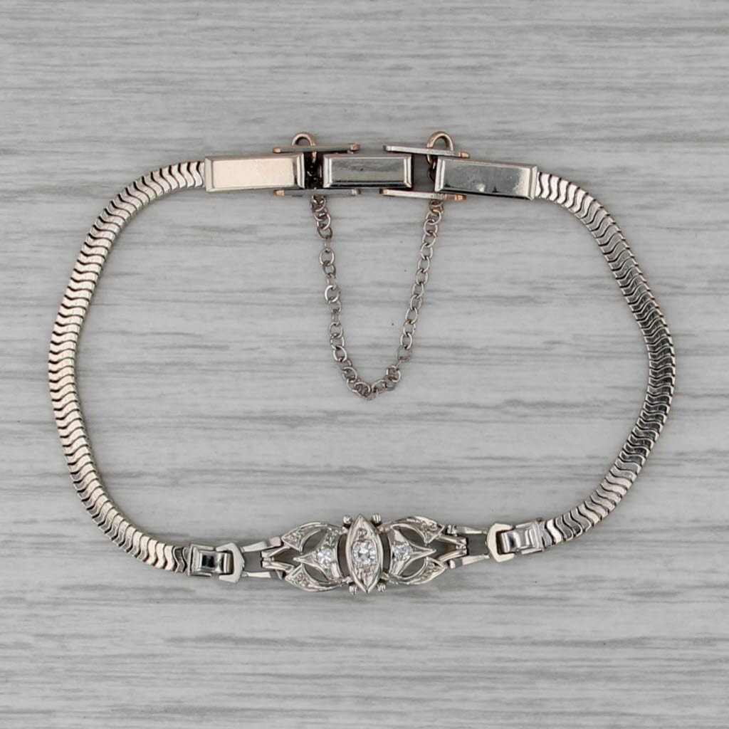 Vintage Diamond Gold Filled Omega Chain Bracelet 6.5"