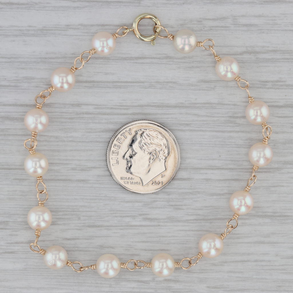 Gray Cultured Pearl Chain Bracelet 14k Yellow Gold 7.5"