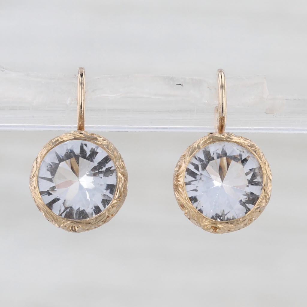 Anaconda 3.60ctw Quartz Drop Earrings 800 Gold Ornate Floral Bezel Lever Backs