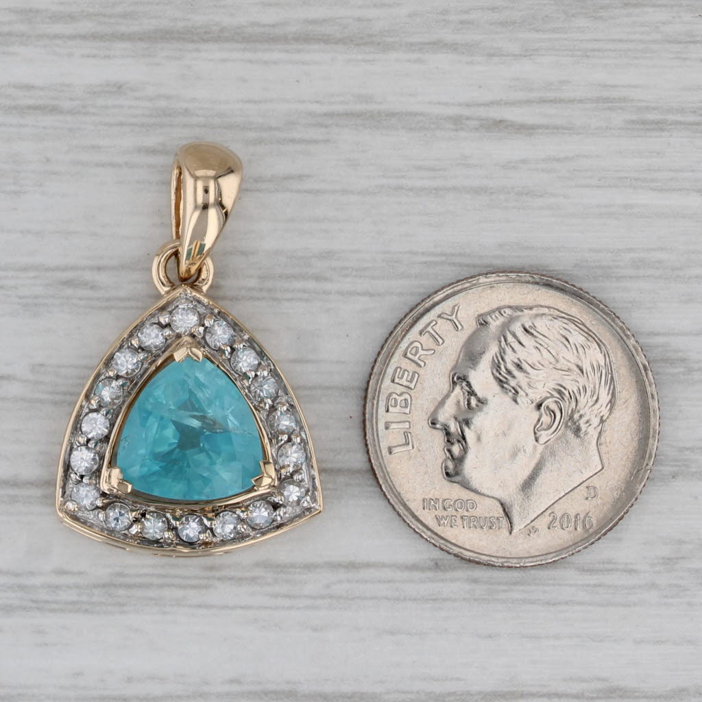 Gray 2ct Blue Apatite White Topaz Halo Pendant 14k Yellow Gold