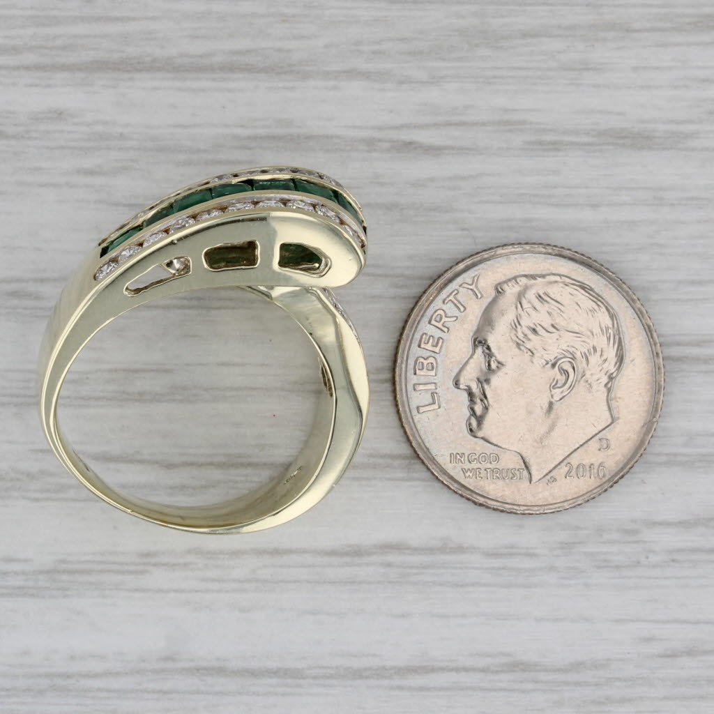 Gray 2.39ctw Emerald Diamond Bypass Cocktail Ring 14k Yellow Gold Size 6