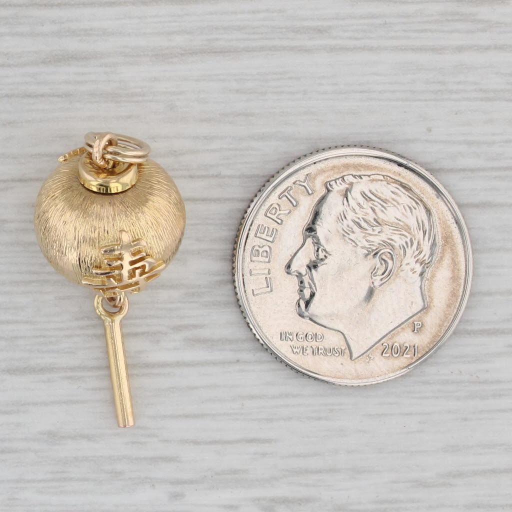 Gray Chinese Luck & Longevity Lantern Charm 14k Yellow Gold Pendant