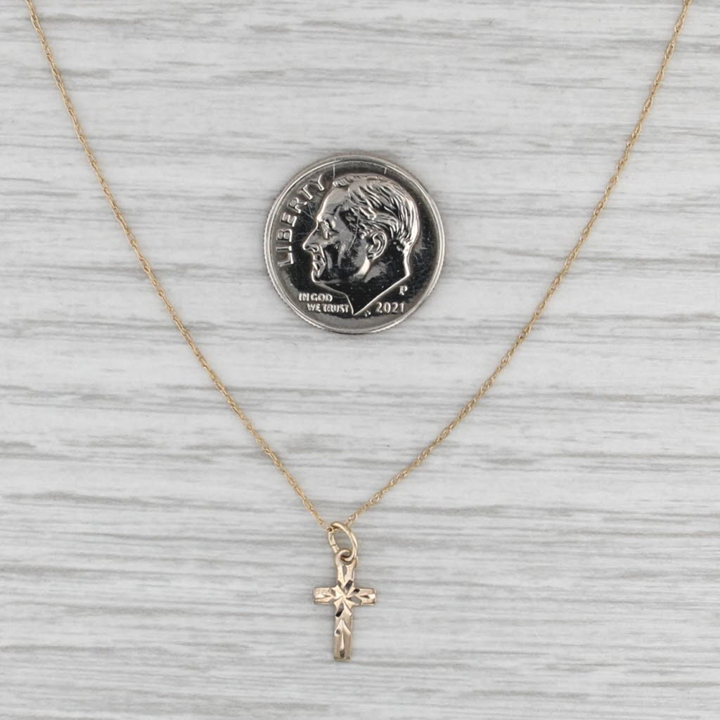 Small Cross Pendant Necklace 14k Yellow Gold 15.75" Rope Chain