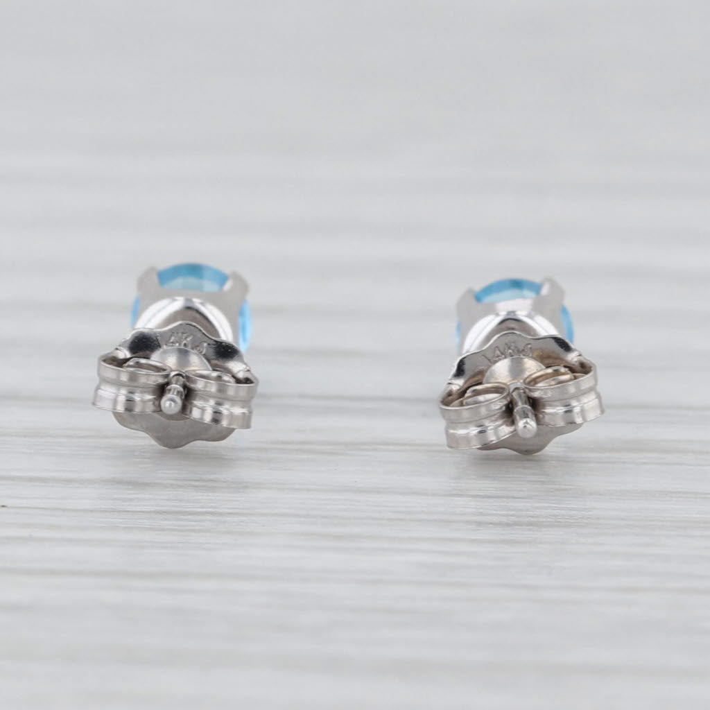 0.64ctw Round Blue Topaz Solitaire Stud Earrings 14k White Gold Small Studs