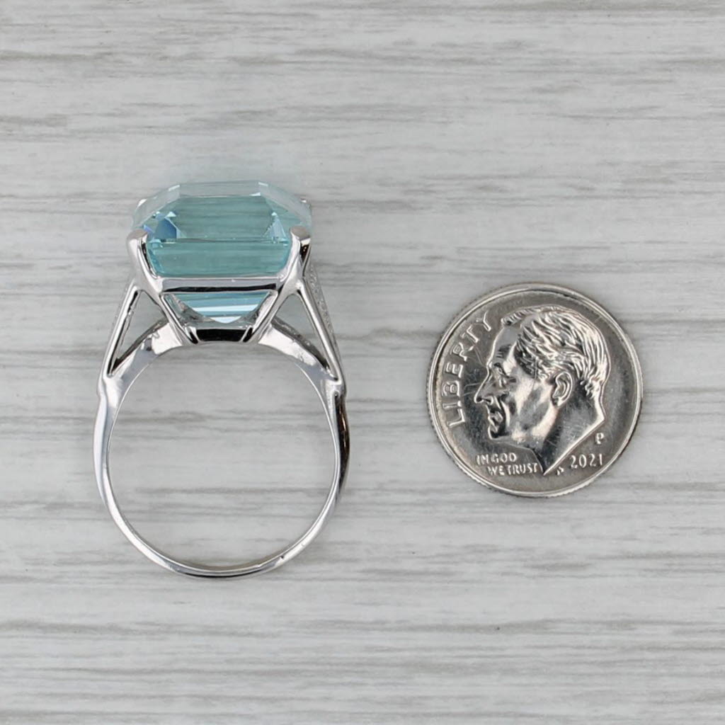 17.86ctw Aquamarine Diamond Ring 14k White Gold Cocktail Size 8.75