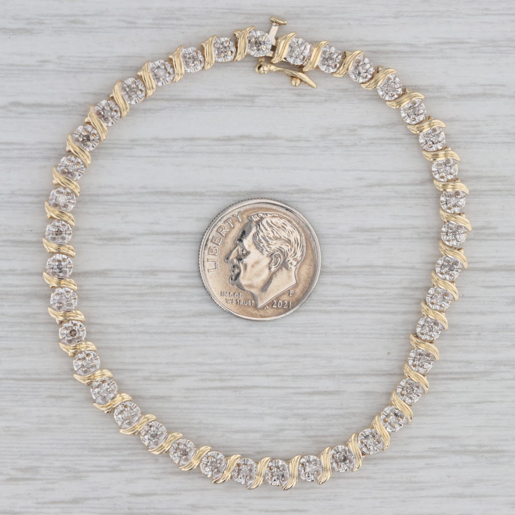 Gray 0.80ctw Diamond Tennis Bracelet 14k Yellow Gold 7.25" 5mm