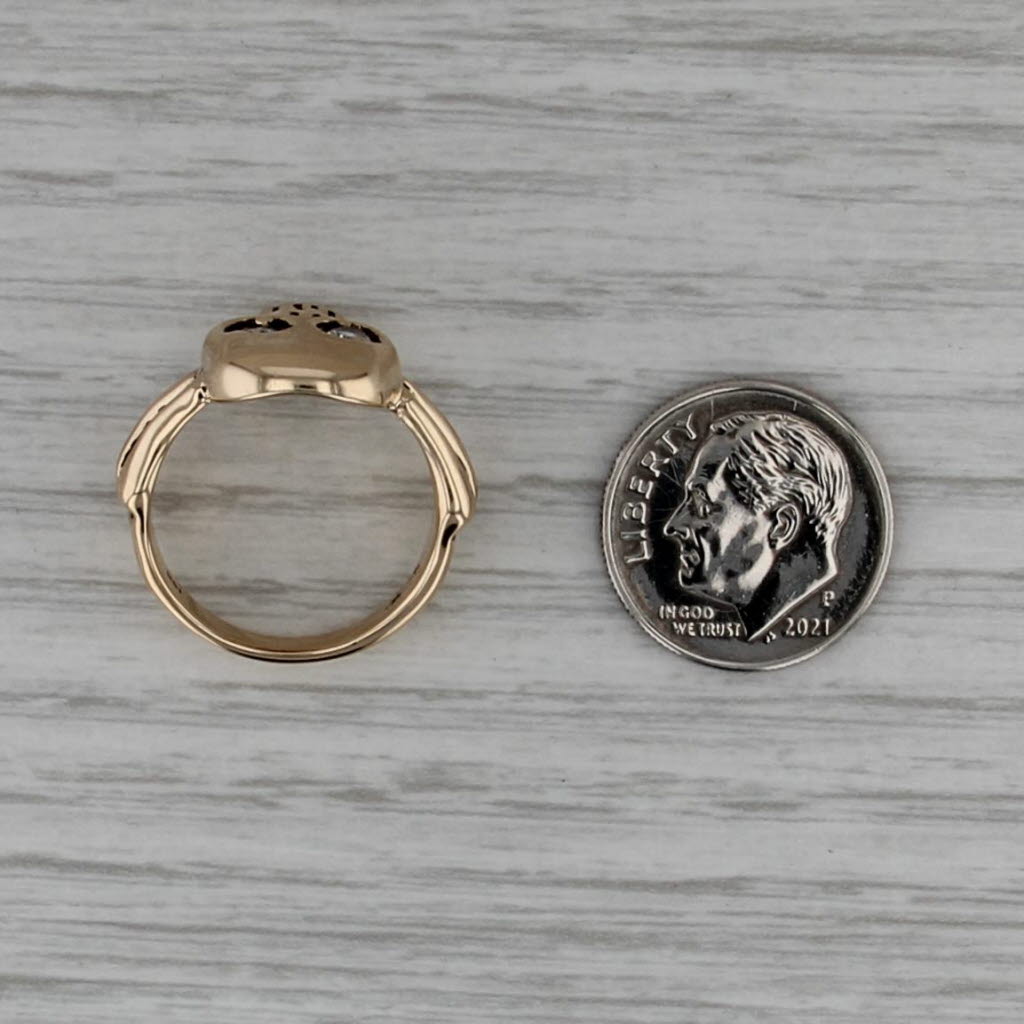 Gothic Biker Skull Ring Cubic Zirconia 14k Yellow Gold Size 6.5