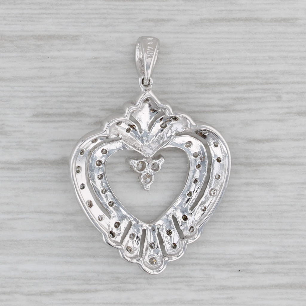 Gray 0.14ctw Diamond Heart Pendant 10k White Gold Vintage