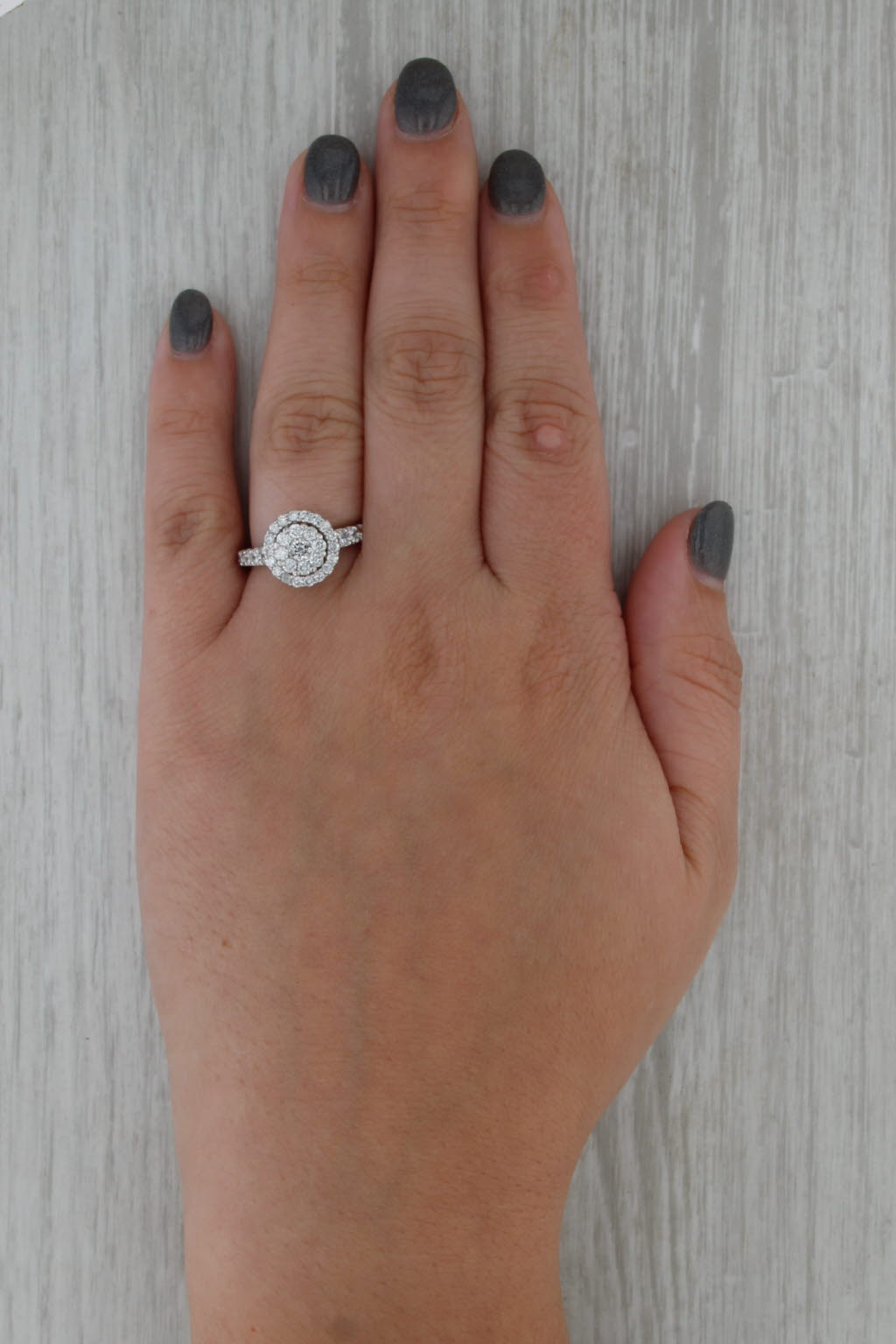 Vintage 1.28ctw Diamond Cluster Halo Engagement Ring 14k White Gold Size 7