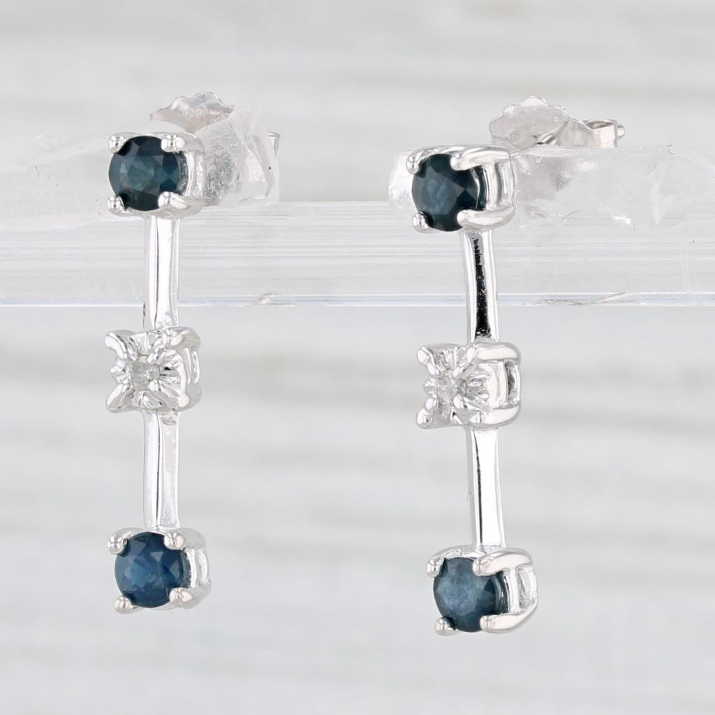Light Gray 0.50ctw Blue Sapphire Diamond Journey Drop Earrings 10k White Gold