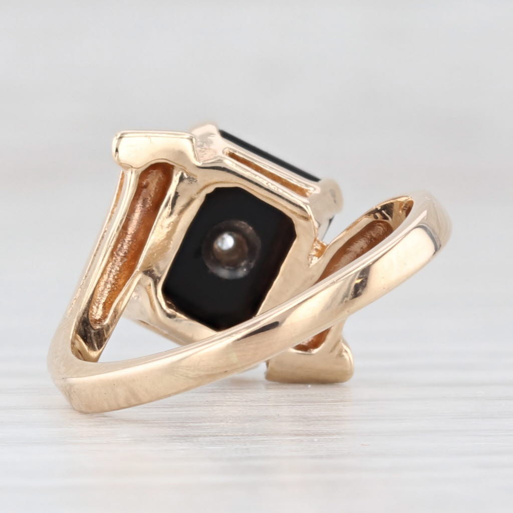 Light Gray Onyx Diamond Bypass Signet Ring 10k Yellow Gold Size 6.5 Vintage