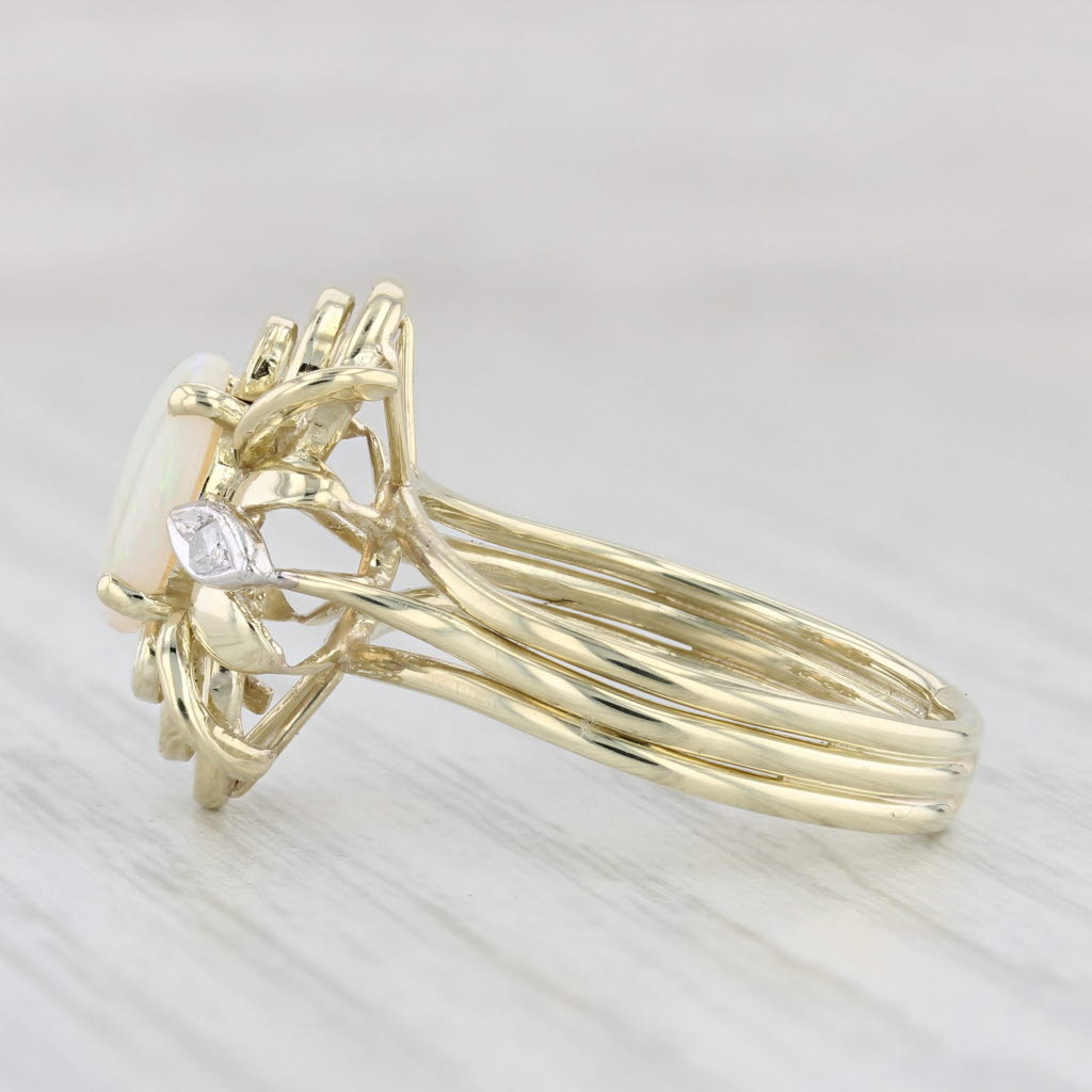 Light Gray Oval Opal Cabochon Diamond Ring 14k Yellow Gold Size 7