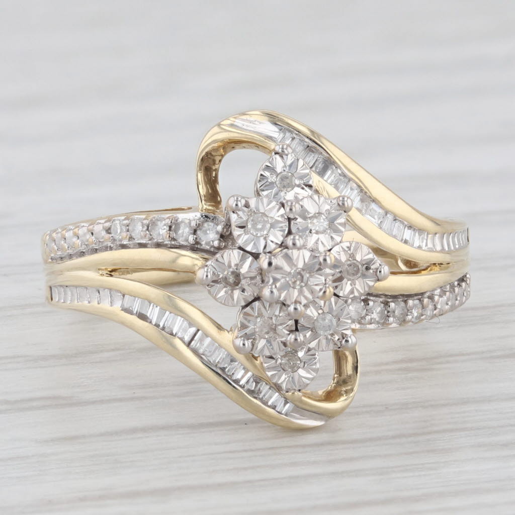 Light Gray 0.18ctw Diamond Cluster Bypass Ring 10k Yellow Gold Size 7 Engagement