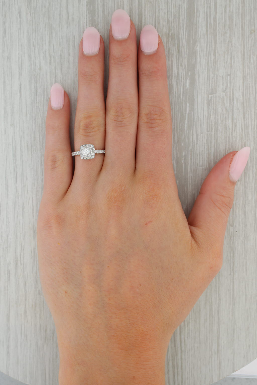 Rosy Brown 0.55ctw Round Diamond Halo Engagement Ring 14k White Gold Size 6.5