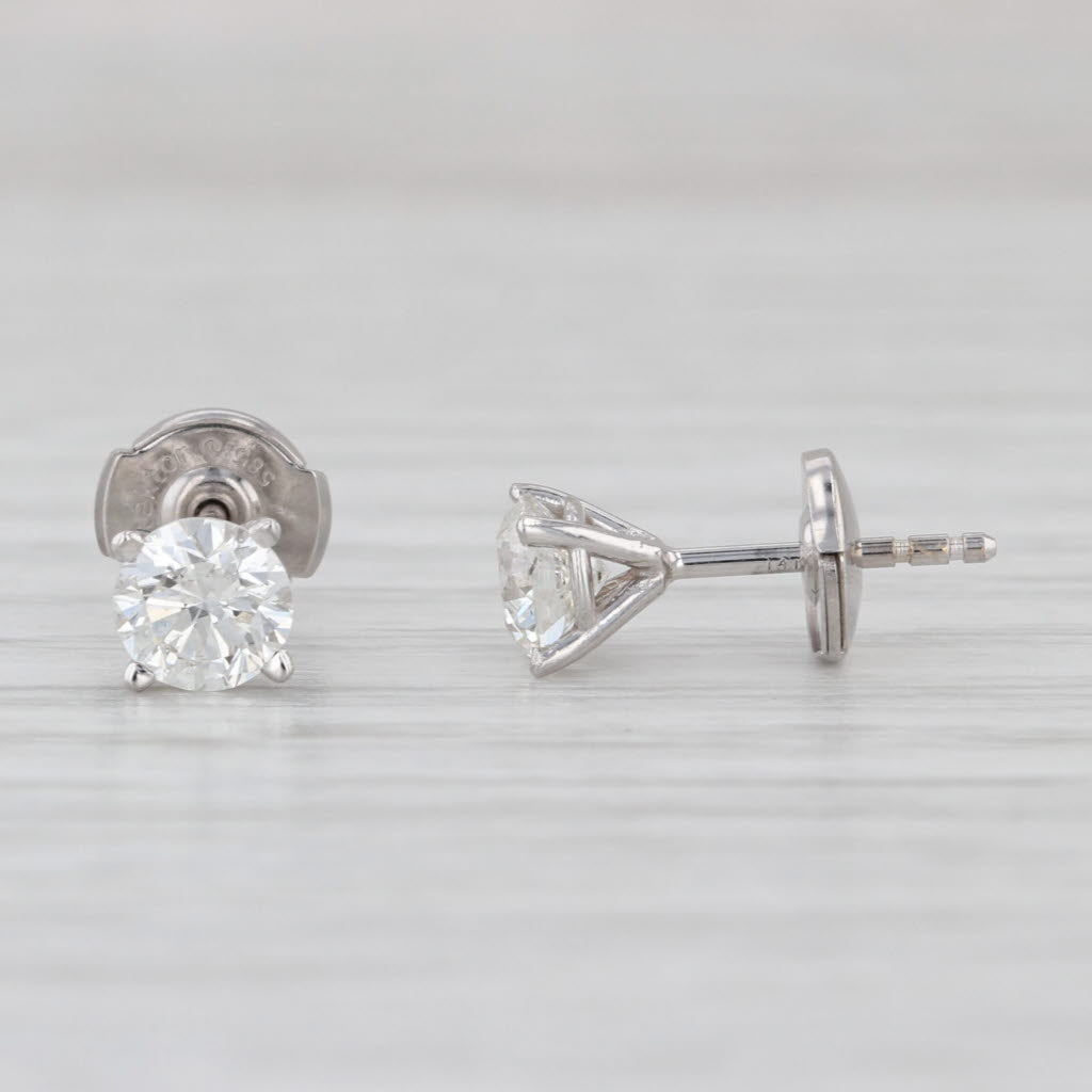 New 0.94ctw Diamond Stud Earrings 14k White Gold GIA Round Solitaire Studs