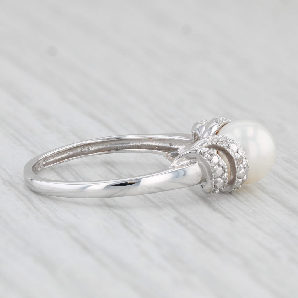 Light Gray Cultured Pearl Diamond Ring 10k White Gold Size 7