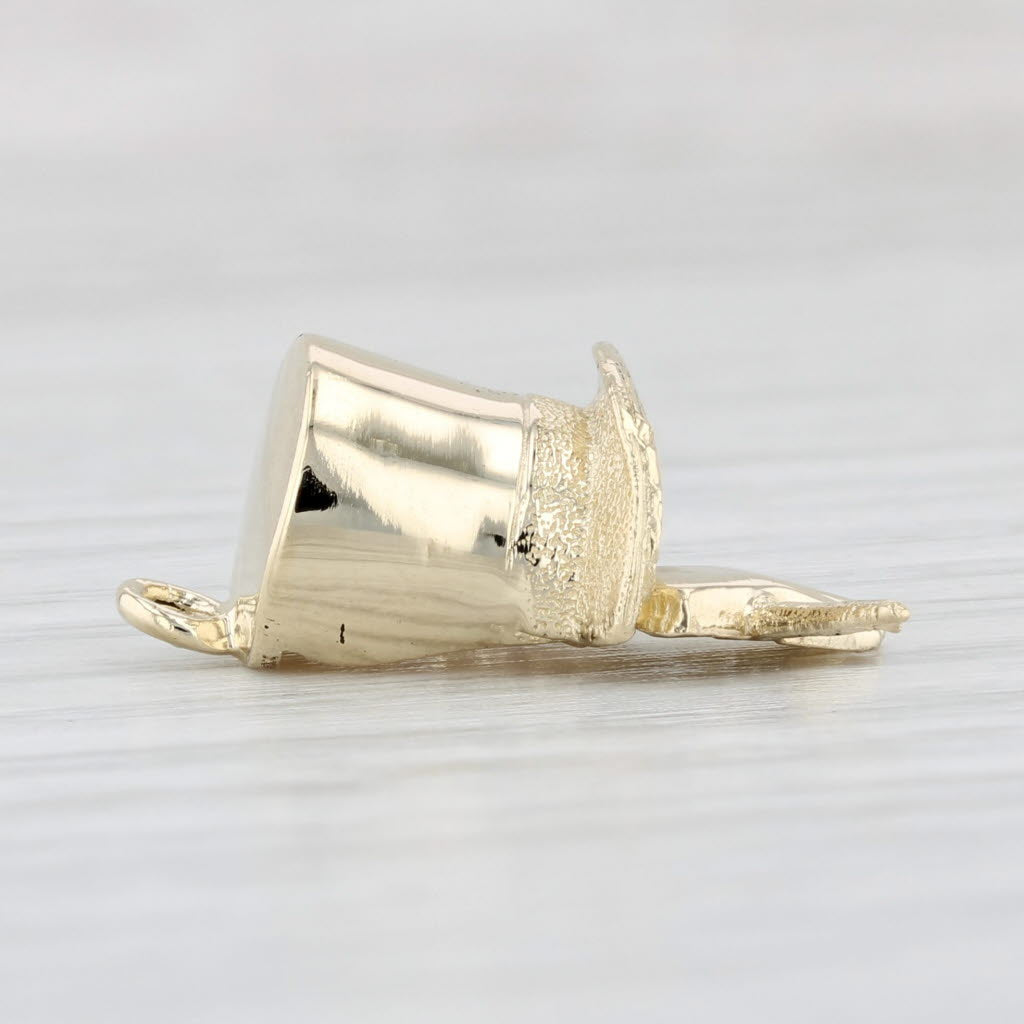 Light Gray Top Hat Glove Cane Wand Charm 10k Yellow Gold Magic Magician Pendant