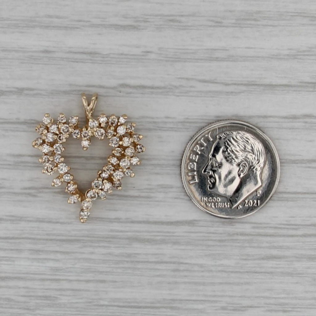 0.85ctw Diamond Cluster Open Heart Pendant 14k Yellow Gold
