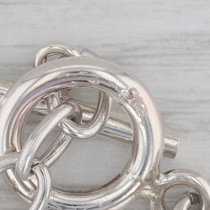 Gray Hammered Large Circle Link Statement Bracelet Sterling Silver 7.25"