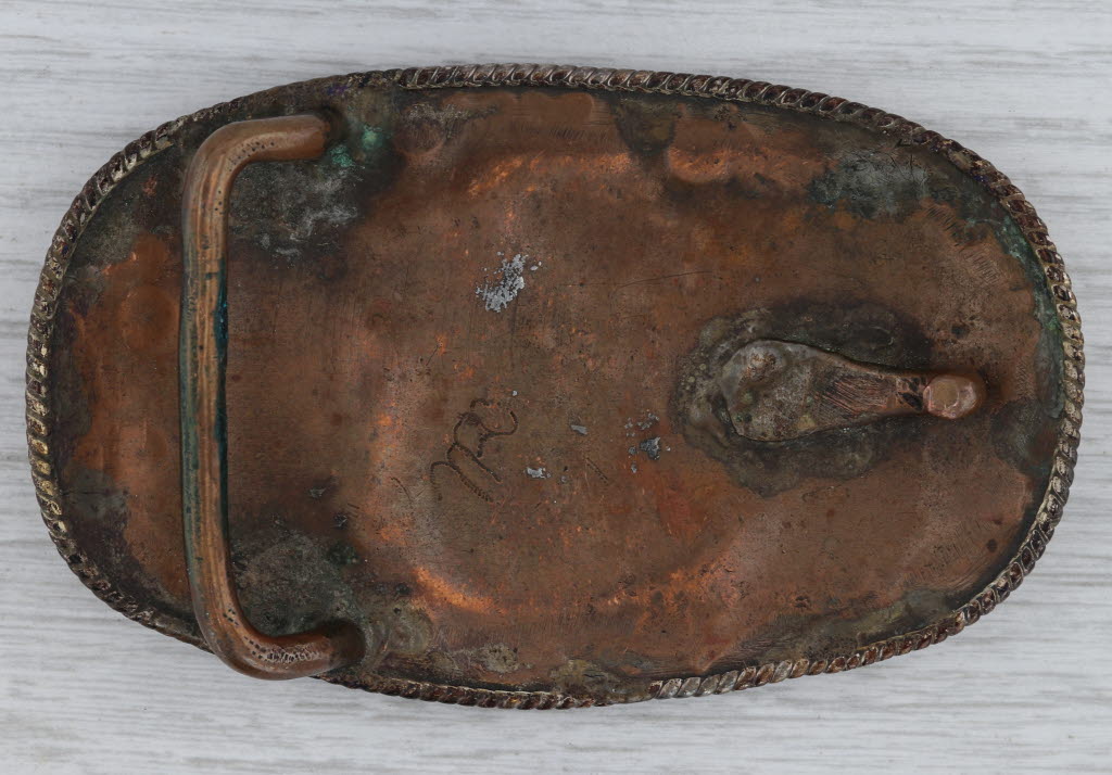 Large Native American Belt Buckle Copper Silver Eagle Coin 1991 Artisan Signed