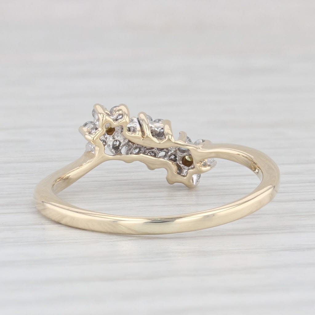 Light Gray 0.22ctw White Yellow Diamond Flowers Ring 14k Yellow Gold Size 8