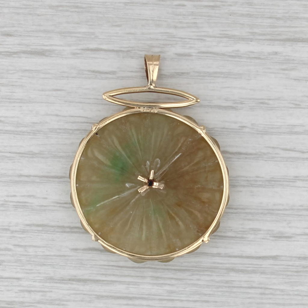 Green Jadeite Jade Blue Sapphire Flower Statement Pendant 14k Yellow Gold
