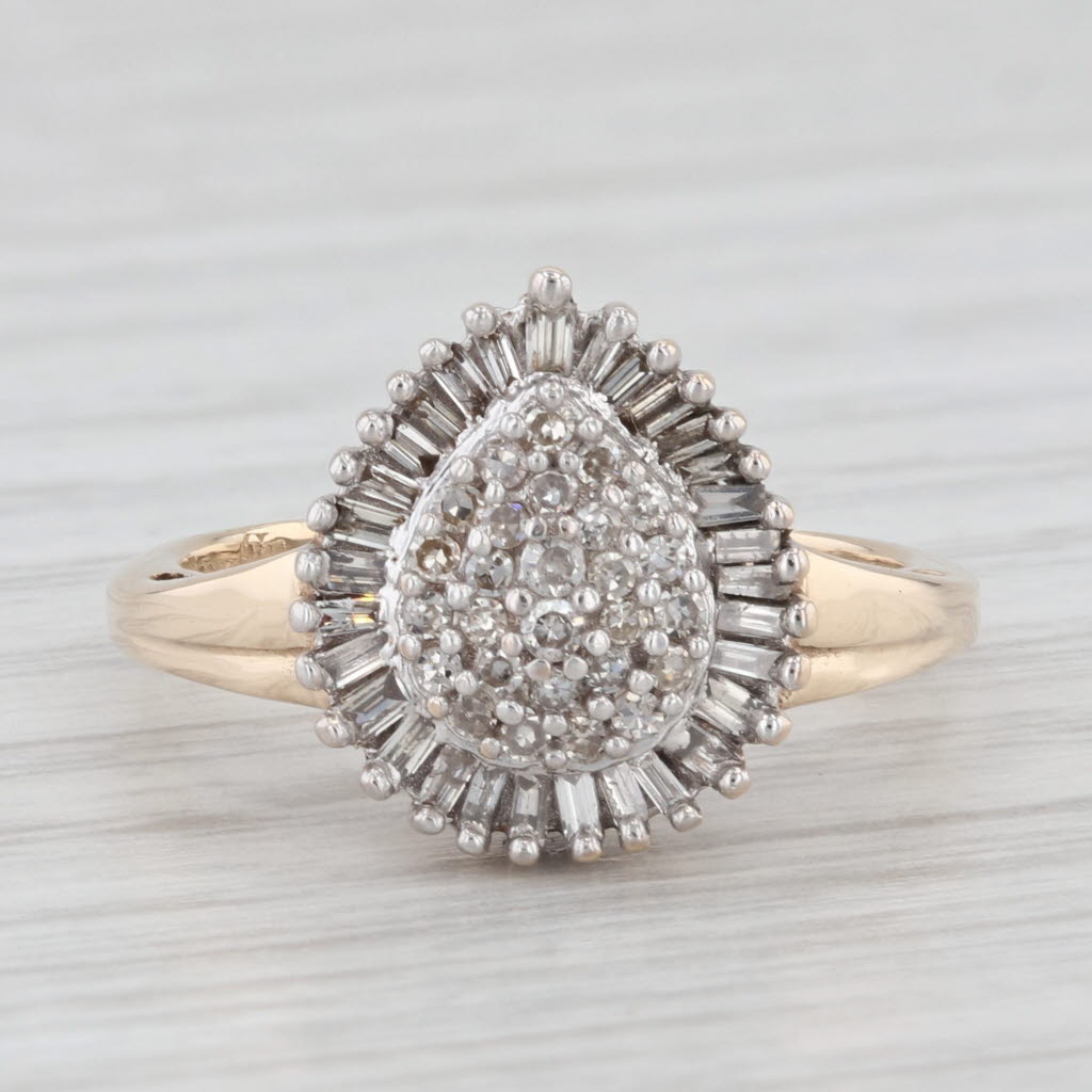 Light Gray 0.40ctw Diamond Cluster Halo Ring 10k Yellow White Gold Size 6.75