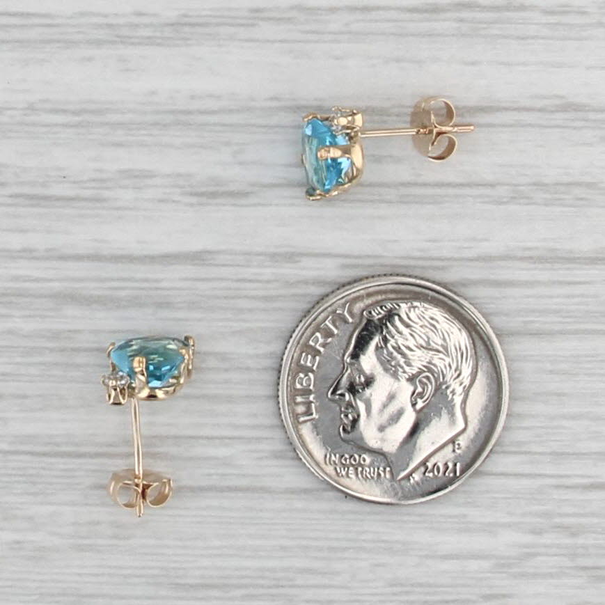 2.06ctw Blue Topaz Heart Stud Earrings 10k Yellow Gold Studs Cubic Zirconias