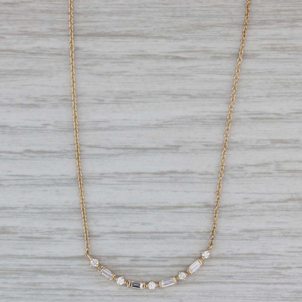 Gray New 0.20ctw Curved Diamond Station Pendant 14k Yellow Gold 17-18" Cable Chain