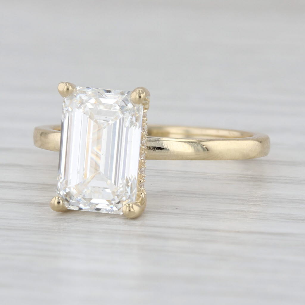 New IGI 3.15ctw Emerald Cut Lab Grown Diamond Engagement Ring 14k Yellow Gold