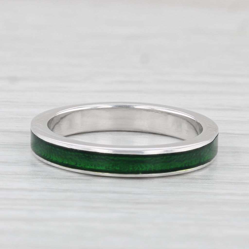 Light Gray Hidalgo Green Enamel Ring 18k White Gold Stackable Band Size 6.5