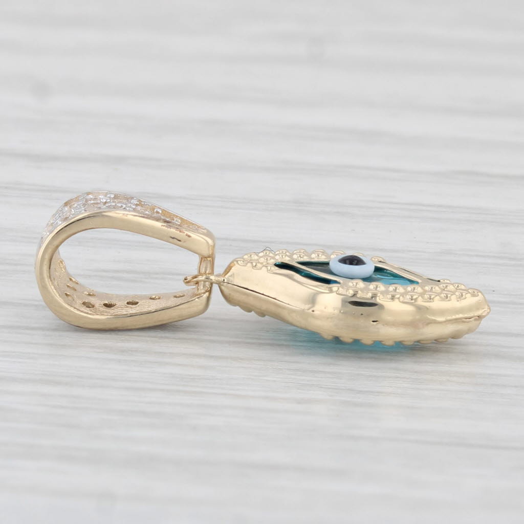 Light Gray Glass Cubic Zirconia All Seeing Eye Pendant 14k Yellow Gold Small Drop