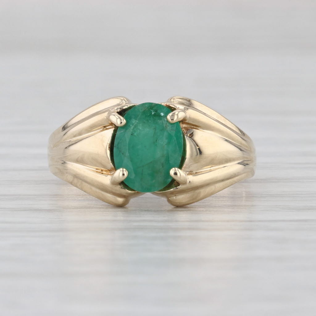 1ct Oval Emerald Solitaire Ring 10k Yellow Gold Size 6.25