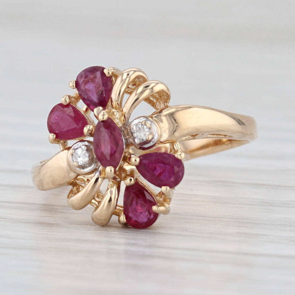 1.02ctw Ruby Cluster Diamond Ring 14k Yellow Gold Size 6.25