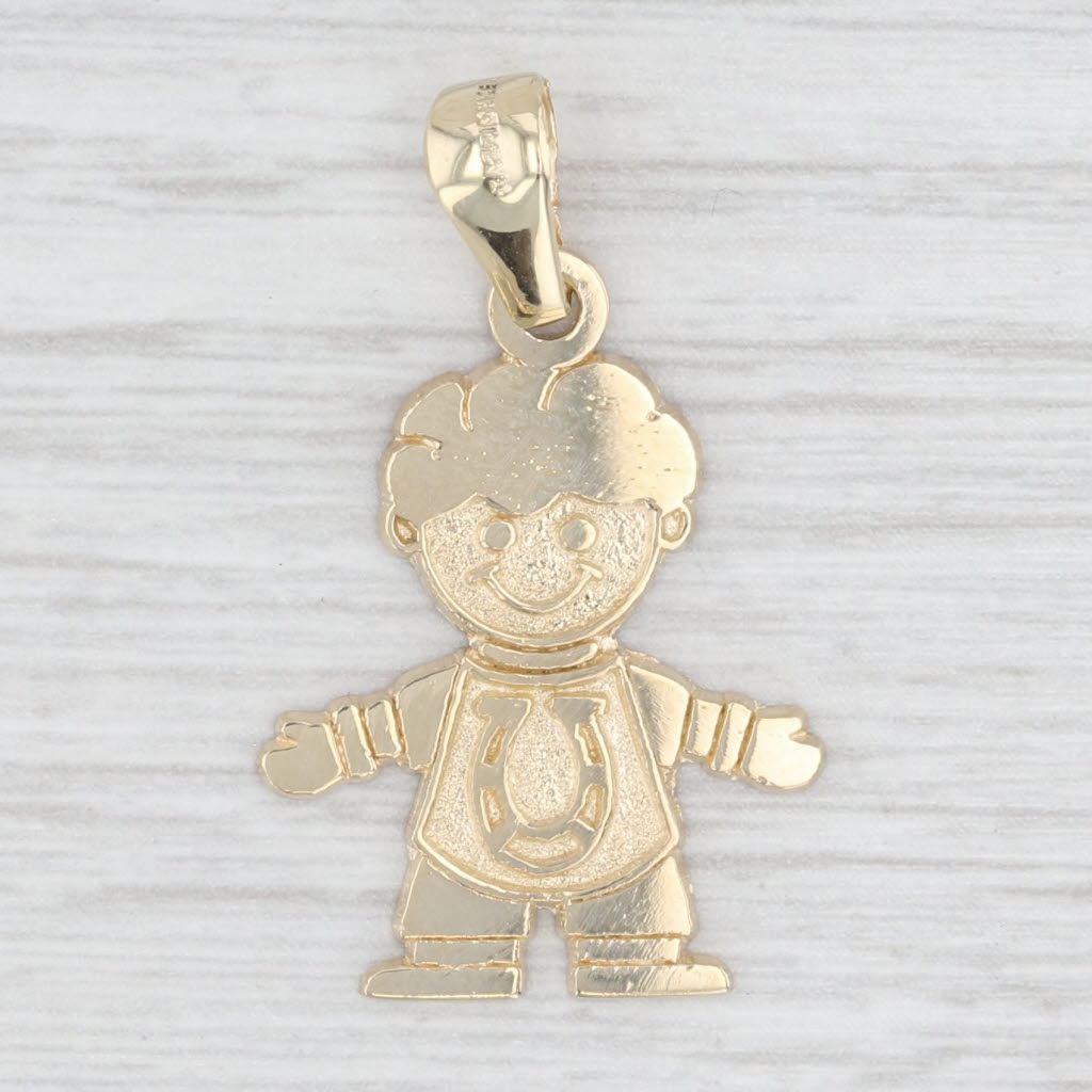 Light Gray Lucky Boy Pendant 10k Yellow Gold Horseshoe Figural New Mom