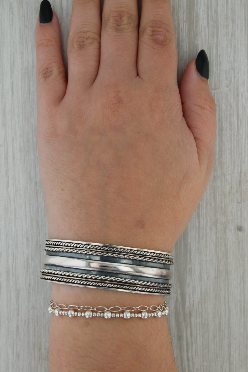 Vintage Layered Design Cuff Bracelet Sterling Silver Statement 20.8mm 7"