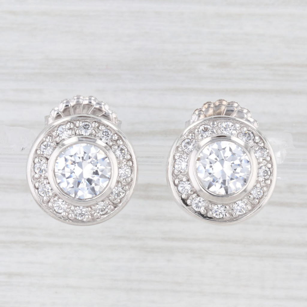 Light Gray 3.60ctw Round Cubic Zirconia Halo Sterling Silver Stud Earrings