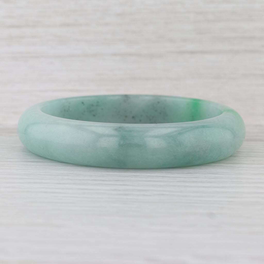 Green Jadeite Jade Bangle Bracelet 6.75” 12.8mm Stackable Statement