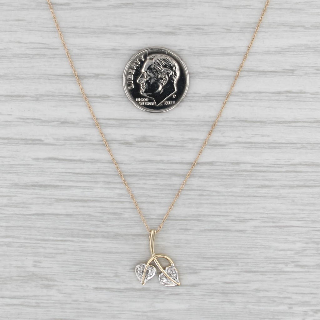 Diamond Leaf Hearts Flower Pendant Necklace 14k Gold 18.75" Rope Chain