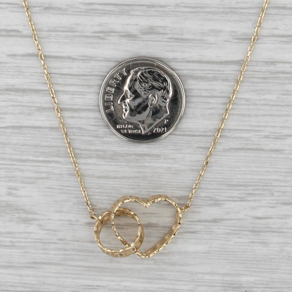 Interlocking Hearts Necklace 18k Yellow Gold 17.5" Cable Chain