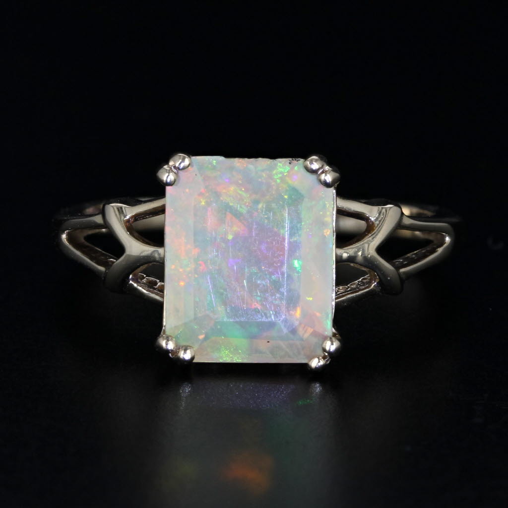 Dark Gray 2.15ct Emerald Cut Opal Solitaire Ring 10k Yellow Gold Size 7