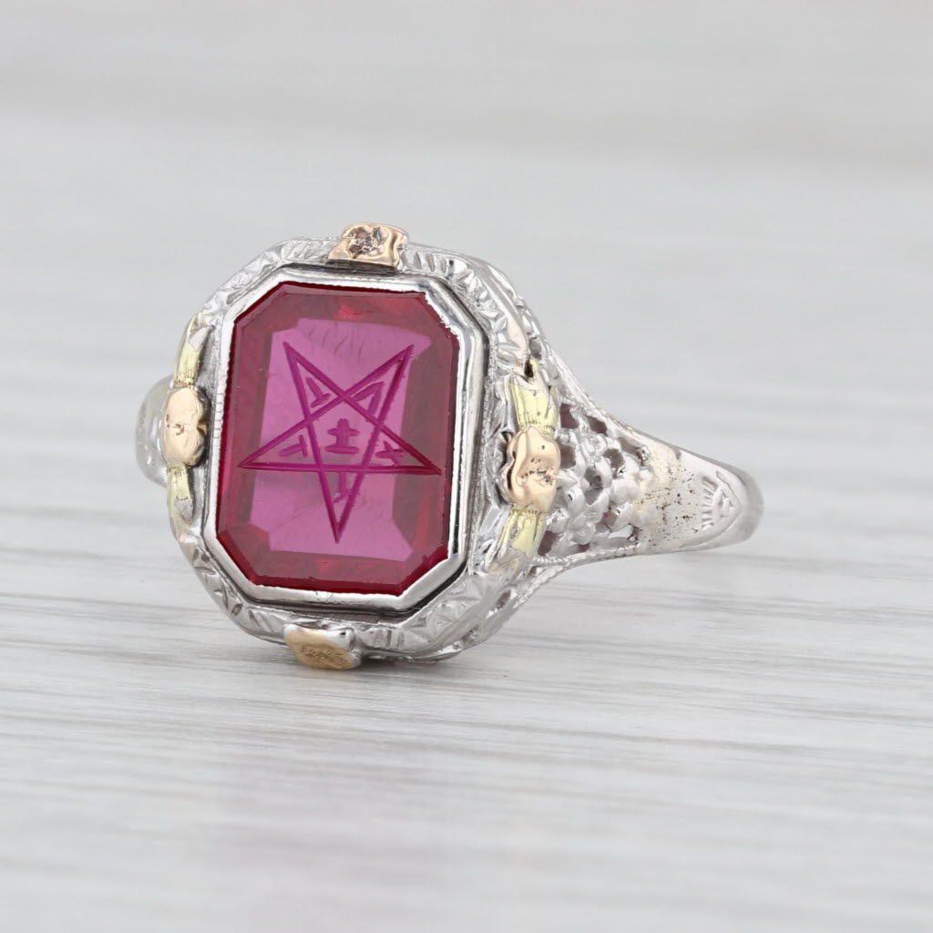 Vintage Order Eastern Star Ring Lab Created Ruby 10k Gold Size 9.25 Masonic OES