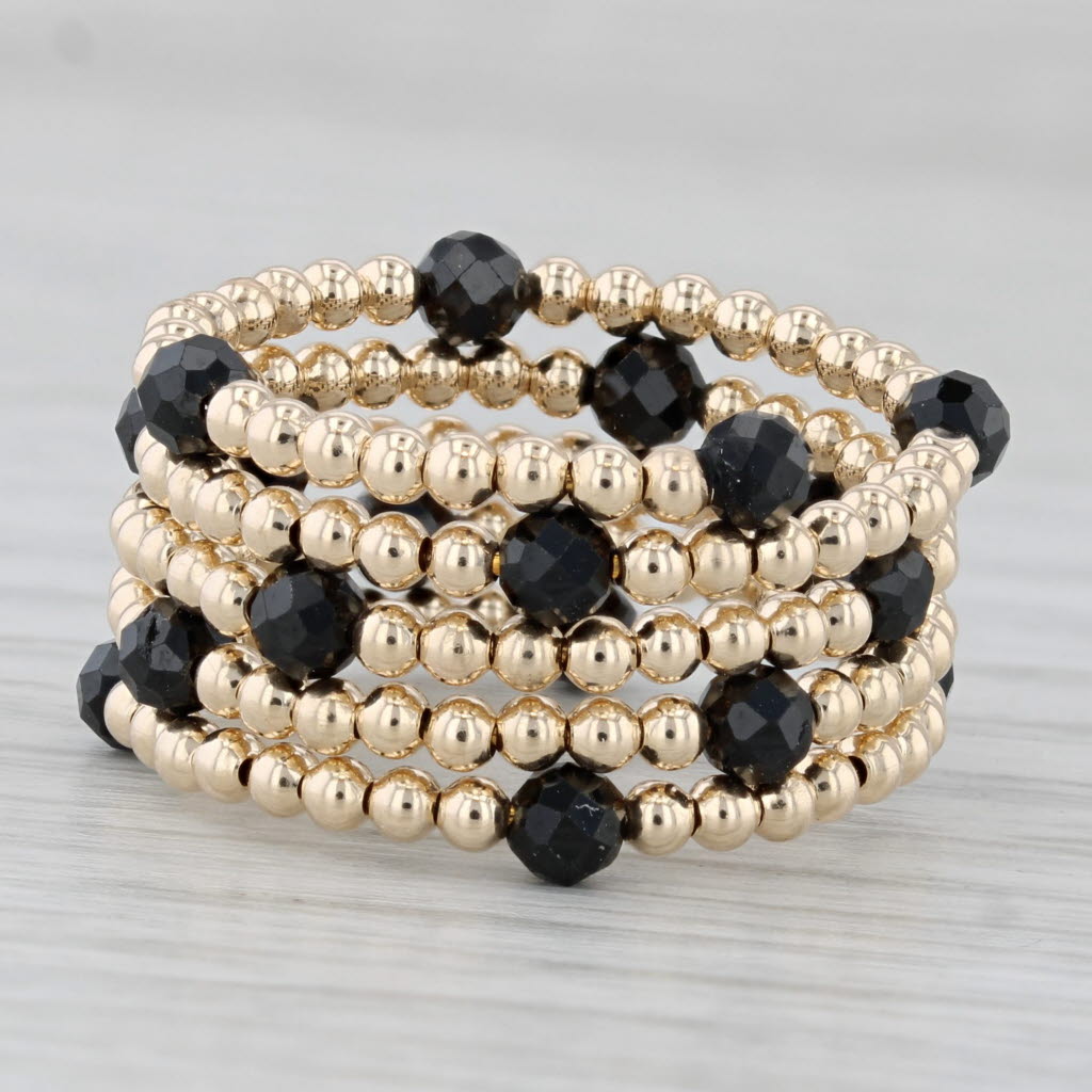 Gray New Coiled Bead Black Glass Ring 14k Yellow Gold Adjustable Size 7