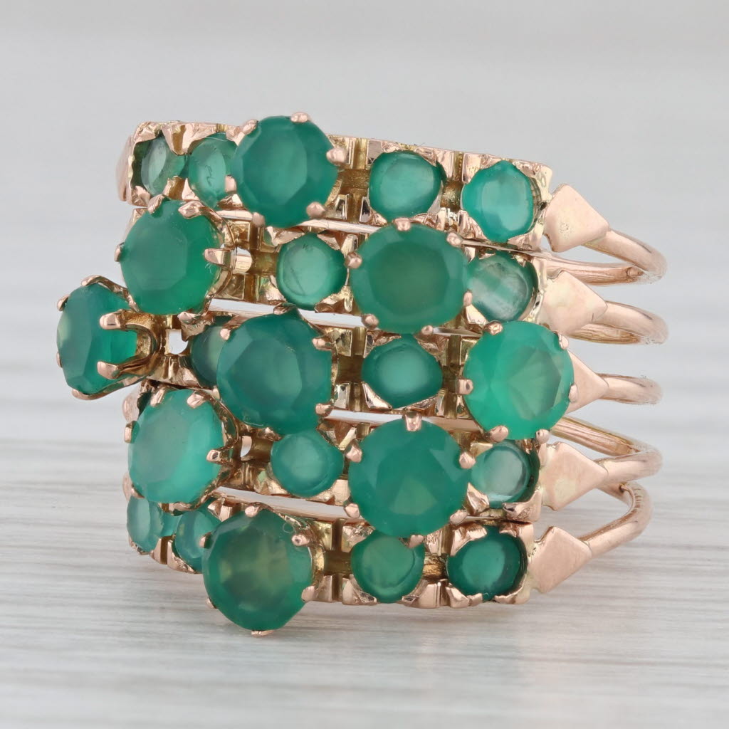 Gray Green Chalcedony Multiband Harem ring 14k Rose Gold Size 6.5 Cocktail