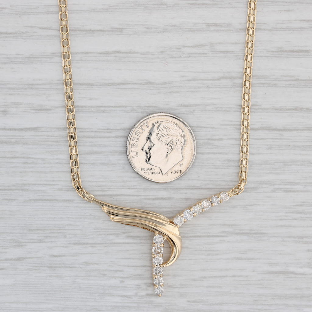 Light Gray 0.85ctw Diamond Y Pendant 14k Yellow Gold 14.5" Bismarck Chain