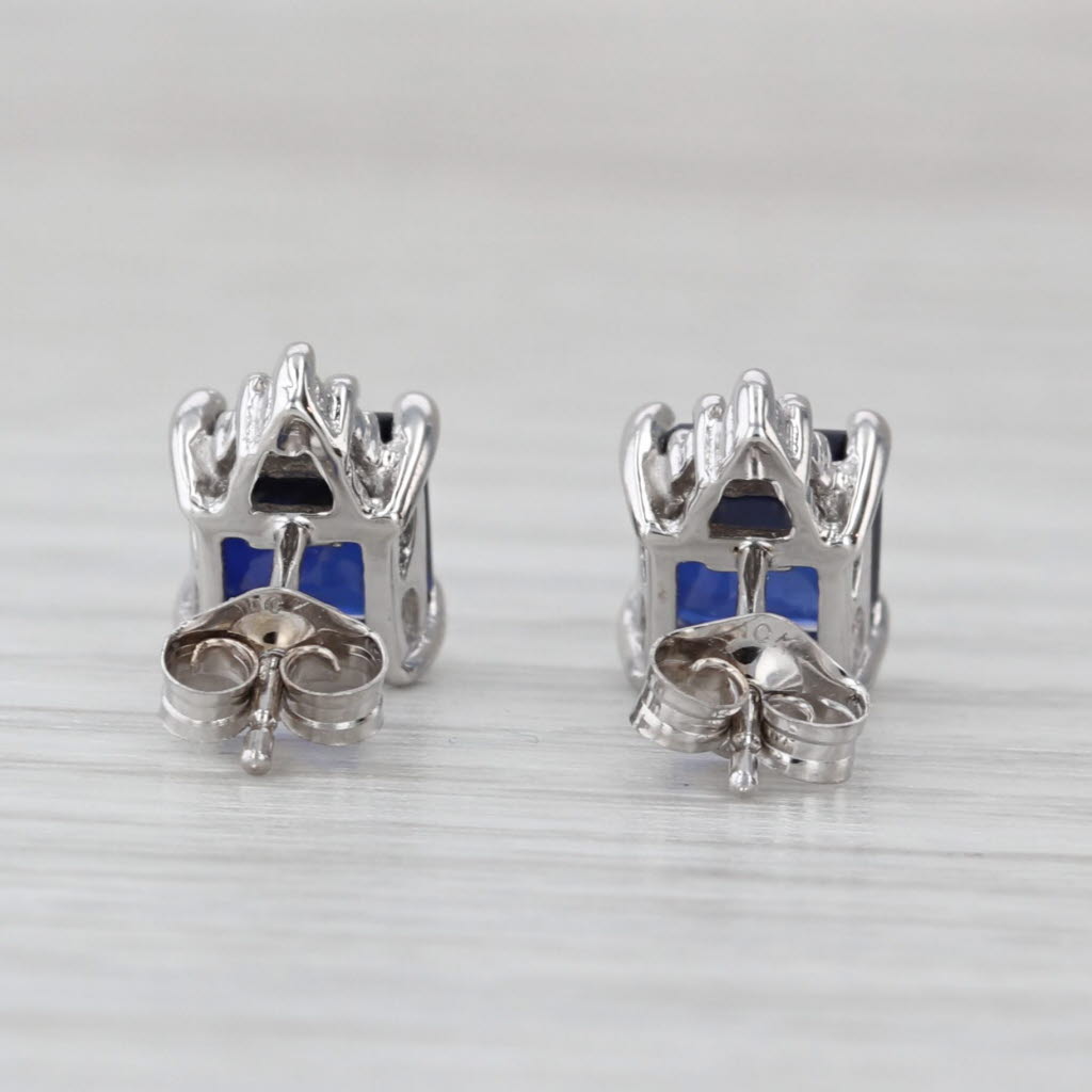 2.64ctw Lab Created Blue Sapphire Stud Earrings 10k White Gold Diamond Accents
